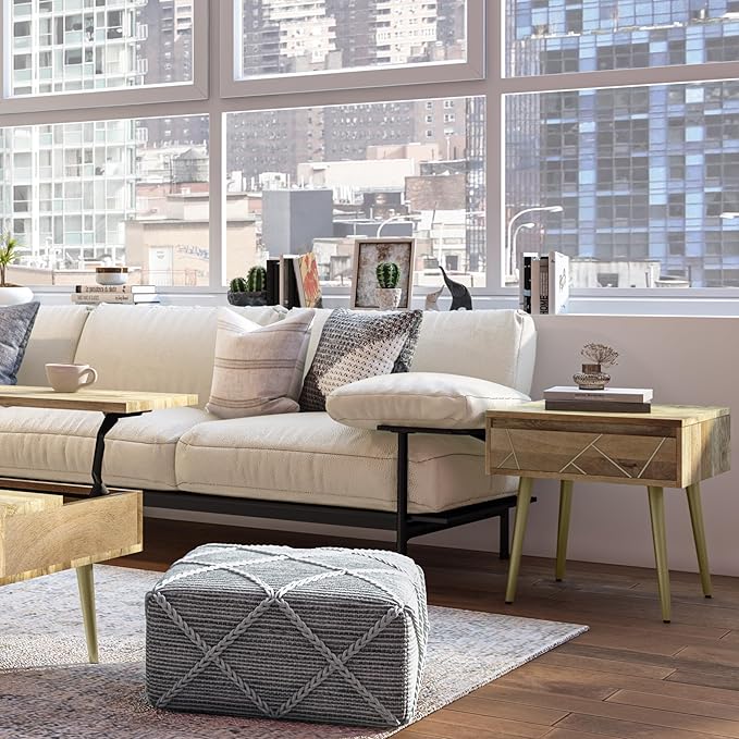 SIMPLIHOME Jager Mid Century - Contemporary 22 inch Wide Metal Side Table in Natural for the Living Room and Bedroom