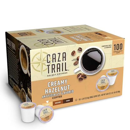 Caza Trail Coffee Pods, Creamy Hazelnut, Single Serve 100 Count (Pack of 1)(Packaging May Vary)
