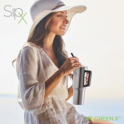 SIPX™ Insulated Tumbler With Lid And Straw, 30oz. Tumbler With Handle Keeps Cold 12 Hours, Water Bottle Thermos With Lid, BPA-Free Reusable Insulated Coffee Tumblers, Travel Mug Great For Beach Party
