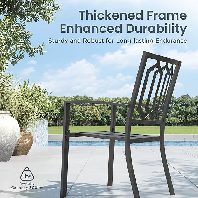 PHI VILLA Set of 2 Stackable Wrought Iron Patio Dining Chairs, Portable Black Outdoor Bistro Deck Metal Chairs, Support 300 lbs, Ideal for Garden, Backyard, Lawn