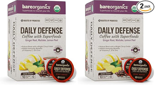 BareOrganics Daily Defense Coffee with Superfoods, 60ct (15660) (Pack of 2)