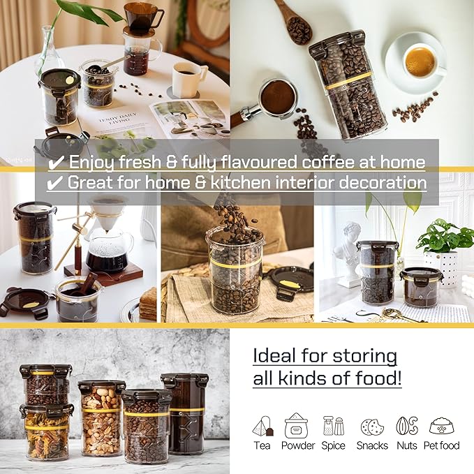 Size Adjustable Coffee Canister - Airtight Storage Container for Coffee Beans and Grounds, Tea, Spice (Medium)