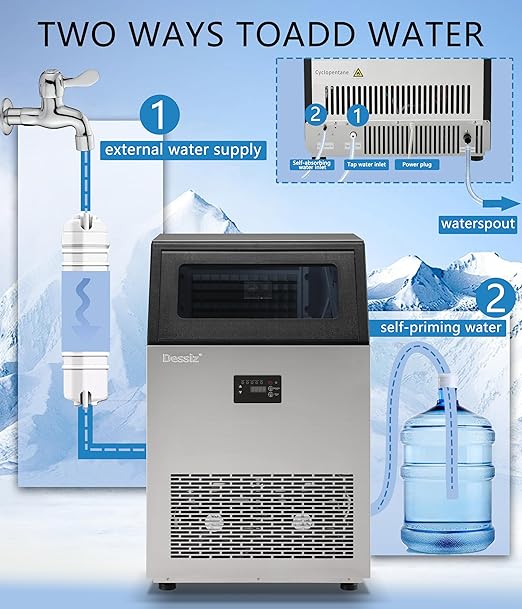 Commercial Ice Maker Machine, 130Lbs/24H with 40Lbs Large Capacity, 55Pcs Ready in 8-15Mins, Under Counter Stainless Steel Ice Machine for Home Party Bar, Self-Cleaning and Quite