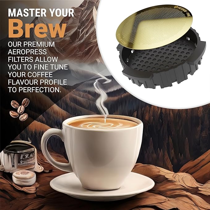 HEXNUB - Reusable Metal Filter for AeroPress Coffee Maker, Stainless Steel Filter Fits AeroPress Original & Go Coffee Press, Fuller Bodied Coffee Than Paper Filters - GOLD 3-PACK