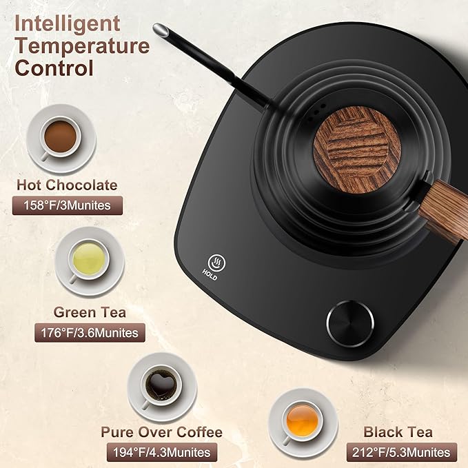 Electric Gooseneck Kettle, 30oz 0.9L Water Electric Kettle with Intelligent Temperature Control Quick Heating 304 Stainless Steel for Coffee Tea Boil Hot Water 1000W(Black)