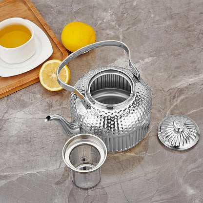 SANQIAHOME Antique 1.5L (50Oz) Stainless Steel Teapot with Infuser Silver