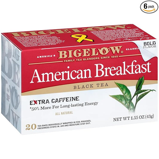 Bigelow American Breakfast Black Tea Bags, 20 Count Box (Pack of 6) Caffeinated Black Tea, 120 Tea Bags Total