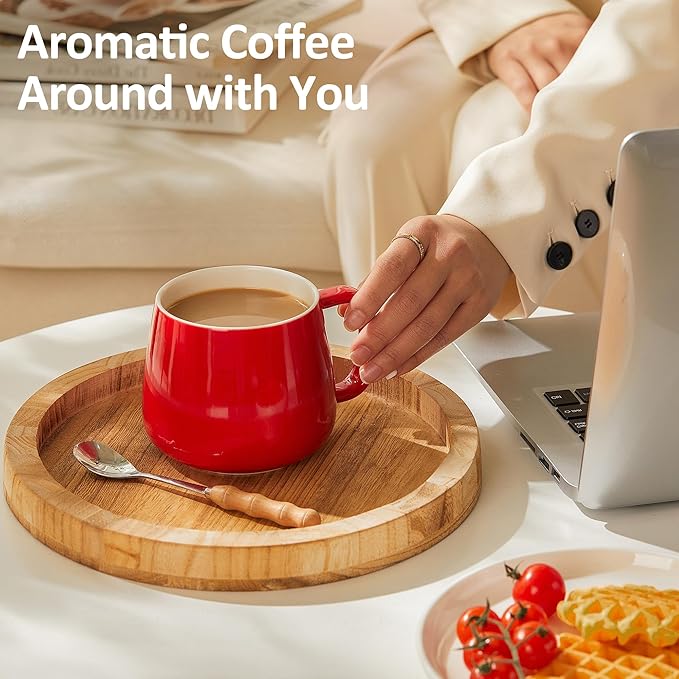 Teocera 16oz Ceramic Coffee Mugs Set of 4 – Stackable Latte Cups, Microwave, Dishwasher & Oven Safe – Ideal for Coffee, Cappuccino, Hot Chocolate, Housewarming Gifts, Red