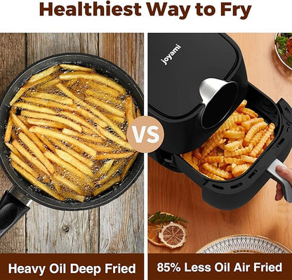 JOYAMI Air Fryer 6 QT, Air Fryer with Window, Online Recipes, 8 Cooking Functions for Air Fry, Bake, Roast, Broil & More, Nonstick Basket Dishwasher Safe, 1700W, Black