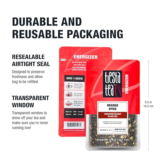 Tiesta Tea - Orange Spice Tea, Loose Leaf, Cinnamon Orange Black Tea, Premium High Caffeine Tea Blend, Make Hot or Iced & Up to 25 Cups, 2.5 oz Resealable Pouch
