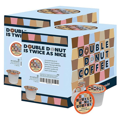 Double Donut Coffee French Vanilla Coffee Medium Roast Flavored Coffee Pods for Keurig K Cups Makers from Double Donut, 48 Count (Pack of 1)