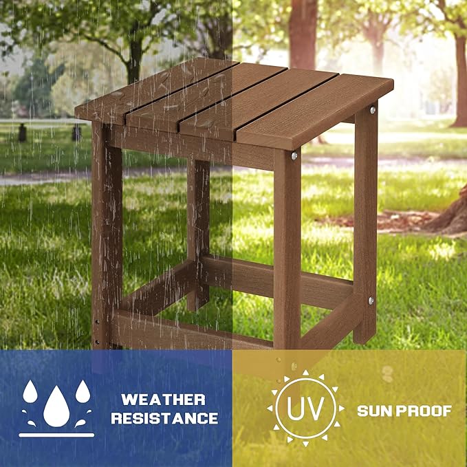 LZRS Adirondack Square Outdoor Side Table for Patio, Pool Composite Patio Table,HDPE End Tables for Backyard,Pool, Indoor Companion, Easy Maintenance & Weather Resistant(Brown)