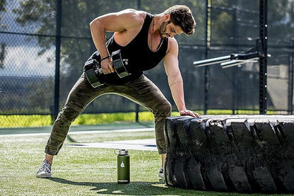 HYDRO CELL Stainless Steel Insulated Water Bottle with Straw - For Cold & Hot Drinks - Metal Vacuum Flask with Screw Cap and Modern Leakproof Sport Thermos for Adults (Army 32oz)