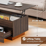 Load image into Gallery viewer, HOMMPA Modern Lift Top Coffee Table with Storage for Living Room, LED Coffee Table, Wooden Lift Table Top Dining Table with 2 Drawers Hidden Compartment &amp; Metal Frame, Walnut
