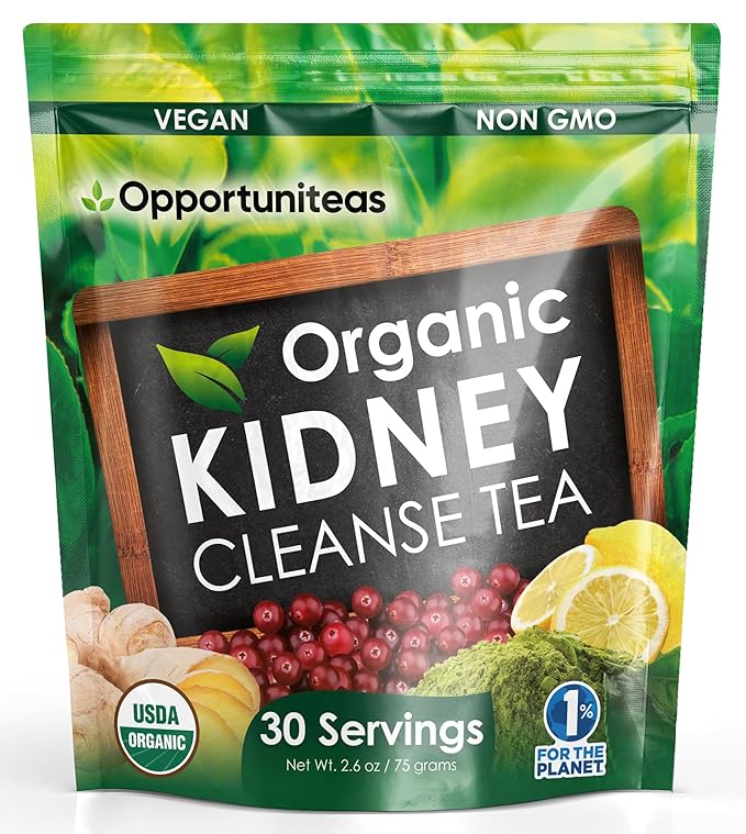 Opportuniteas Organic Kidney Cleanse Detox & Repair Tea - Matcha Green Tea, Cranberry, Lemon & Ginger. 4 Cleansing Superfoods for Drinks. Vegan & Non-GMO - 30 Servings