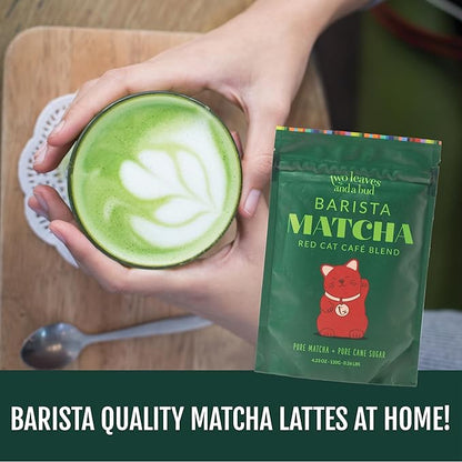 Two Leaves and a Bud Barista Matcha Sweetened Latte Blend, Japanese Matcha Green Tea Powder, 2 Resealable Bags, 240 grams