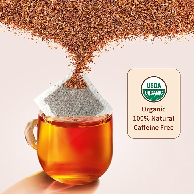 Soeos Organic Rooibos Tea, 100 Teabags, Naturally Caffeine Free, USDA and Non GMO Certify, Smooth and Robust Flavor, Excellent for Hot or Iced Brew, 9oz (250g)