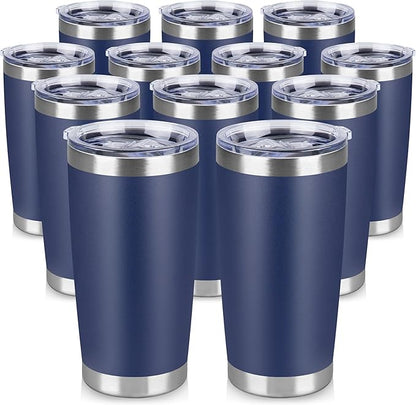20 oz Tumbler Stainless Steel Tumblers Bulk with Lid Double Wall Insulated Coffee Tumbler Cups for Hot & Cold Drinks Powder Coated Travel Coffee Tumbler Mug Metal (Navy Blue, 12 pack)