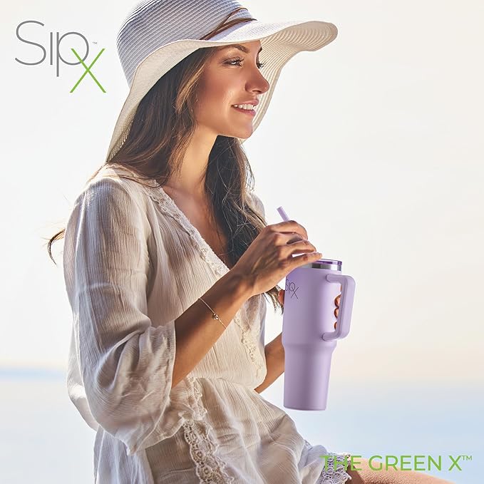 SIPX™ Insulated Tumbler With Lid And Straw, 40oz. Tumbler With Handle Keeps Cold 12 Hours, Water Bottle Thermos With Lid, BPA-Free Reusable Insulated Coffee Tumblers, Travel Mug Great For Beach Party