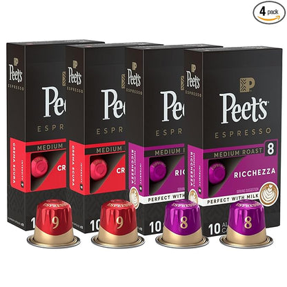Peet's Coffee, Medium Roast Espresso Capsules Variety Pack, Compatible with Nespresso Original Machine - Intensity 8-9, 40 Count (4 Boxes of 10 Espresso Capsules)