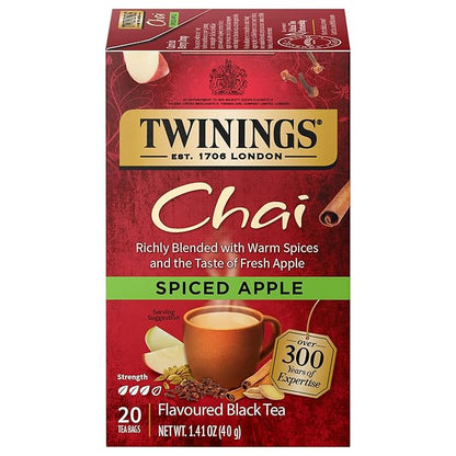 Twinings Spiced Apple Chai Black Tea Individually Wrapped Bags, 20 Count (Pack of 1), Sweet, Savoury Spices, Caffeinated, Enjoy Hot or Iced, 20 Teabags