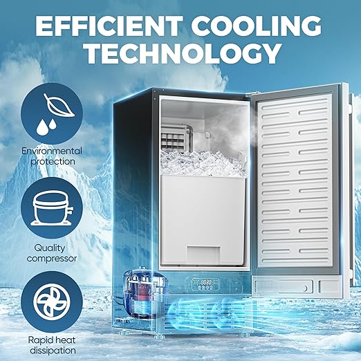 Coolski Commercial Under Counter Ice Maker Machine, Stainless Steel Built-in Freestanding Ice Maker with Condensate Removal Pump, Water Filter, for Home & Commercial Use, 100 LBS/Day