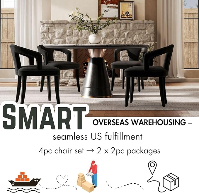 Dining Chairs Set of 4, Modern Velvet Kitchen Chairs, Fully Upholstered Side Chairs for Kitchen/Dining Room/Living Room/Restaurant, Black