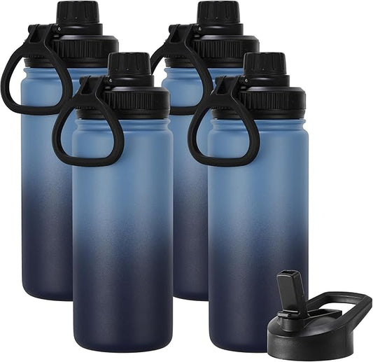 DOMICARE 16 oz Water Bottle Stainless Steel Double Wall Vacuum Insulated Water Bottle with Straw lids & Spout Lid, Leakproof