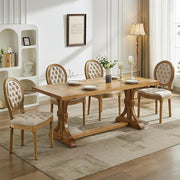 French Country Dining Chairs Set of 4, Beige Velvet Upholstered Dining Chairs, Tufted Back, Solid Wood Legs, Farmhouse Kitchen & Dining Room Chairs, Sillas De Comedor (Beige, 4Pcs)