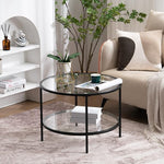 Load image into Gallery viewer, VINGLI 25.6" Round Black Coffee Tables for Living Room, 2-Tier Glass Top Coffee Table with Storage Clear Coffee, Simple &amp; Modern Center Table for Small Space