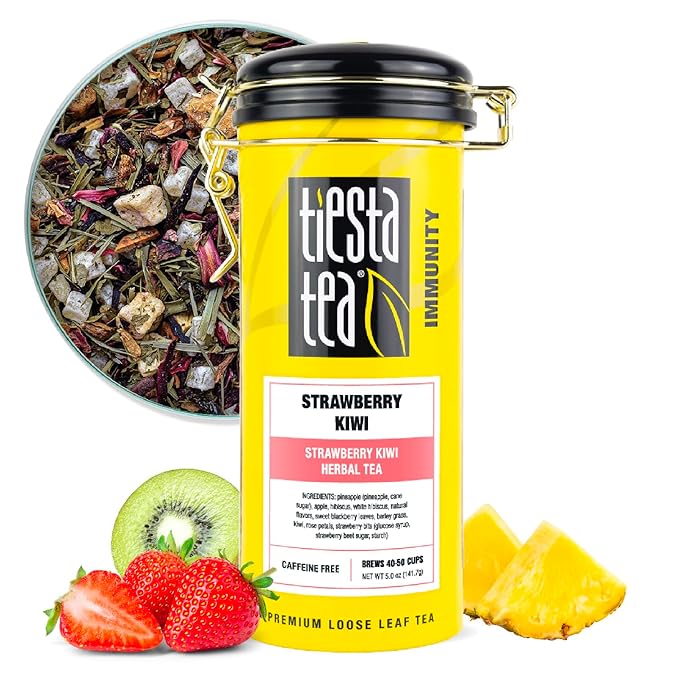 Tiesta Tea - Strawberry Kiwi Herbal Tea, Loose Leaf, Strawberry Hibiscus Kiwi Fruit Tea, Premium Caffeine-Free Herbal Blend, Make Hot or Iced & Up to 50 Cups, 5 oz Refillable Tin