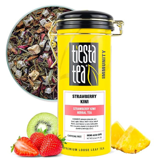 Tiesta Tea - Strawberry Kiwi Herbal Tea, Loose Leaf, Strawberry Hibiscus Kiwi Fruit Tea, Premium Caffeine-Free Herbal Blend, Make Hot or Iced & Up to 50 Cups, 5 oz Refillable Tin