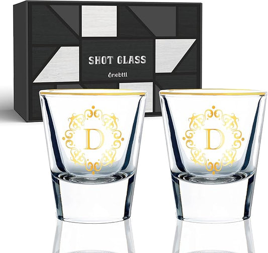 Personalized Shot Glass Set, Custom Gifts for Tequila, Vodka, or Whiskey Lovers, Birthday, Christmas Gifts for Him, Her, 2 Pack, with Initial D