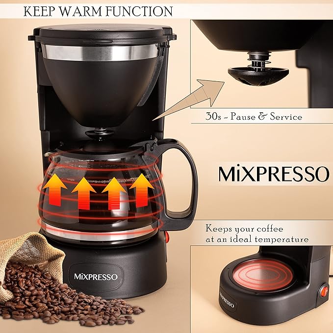Mixpresso Drip Coffee Maker Coffee (6 Cups), Black