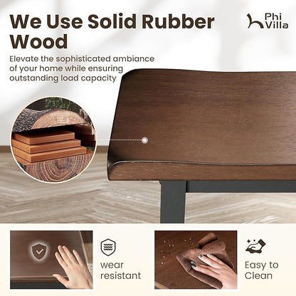 PHI VILLA Dining Table Set for 4, Counter Height Dining Table with 2 Chairs and 1 Bench, Solid Wood Table Sets for Farmhouse, Rustic Kitchen and Dining Room Table Set with Chairs, Walnut with Black