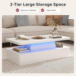 Load image into Gallery viewer, oneinmil Modern LED Coffee Table, 47" Living Room Tables with Double-Layer Design, 16 Colors LED Lights, Stylish Coffee Tables for Living Room, Home, Office, White