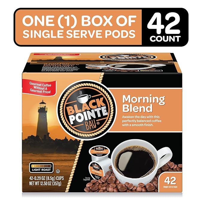 Black Pointe Bay Coffee, Morning Blend, Light Roast, 42 Count Single Serve Coffee Pods for Keurig K-Cup Brewers