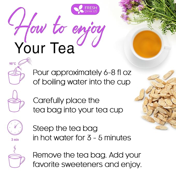 FreshDrinkUS, Premium 75 Astragalus Root Tea Bags, 100% Natural & Pure from Astragalus Root Herbal Tea. Made with Natural Material Tea Bags. No Sugar, No Caffeine, No Gluten, Vegan.