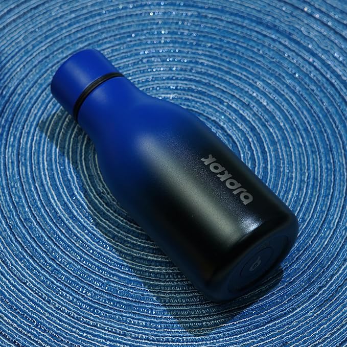 BJPKPK Insulated Water Bottles, 12oz Stainless Steel Metal Water Bottle with Strap, BPA Free Leak Proof Jugs, Mugs, Flasks, Reusable Thermal Flasks for Sports & Travel, Blue Black