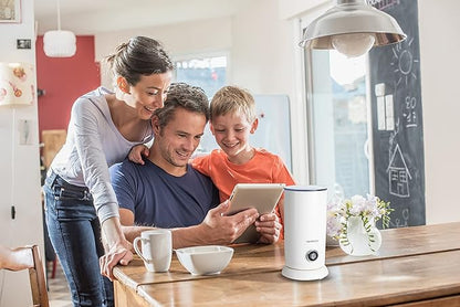 Mixpresso Electric Milk Frother, Stainless Steel Milk Steamer & Milk Warmer, Automatic Shutoff, Non-Stick Interior, Cool Touch, 9.4 oz/6.0oz Capacity, White Electric Frother