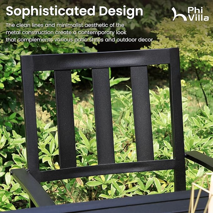 PHI VILLA 4 Pieces Patio Metal Dining Chairs, Outdoor Wroght Iron Seating Dining Chairs, Stackable Bistro Chair for Garden, Backyard, Lawn, Supports 300 lbs