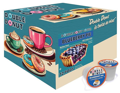 Double Donut Blueberry Flavored Coffee Pods, Medium Roast Coffee,Compatible with Keurig K Cups Brewers, 72 Cups