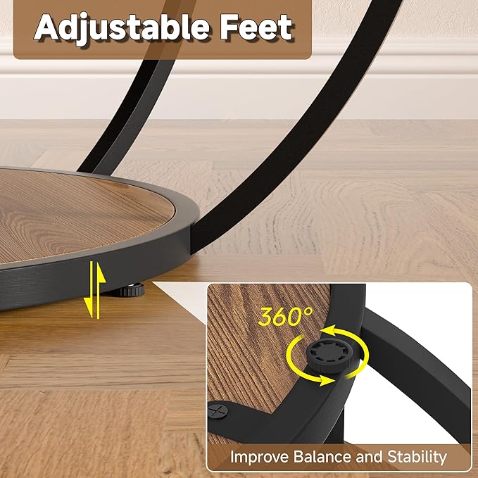 Round Coffee Table, 31" Coffee Table for Living Room Decor, 2-Tier Storage with Steel Frame, Space-Saving Wood Center Table, Modern Style Easy Assembly (Brown)