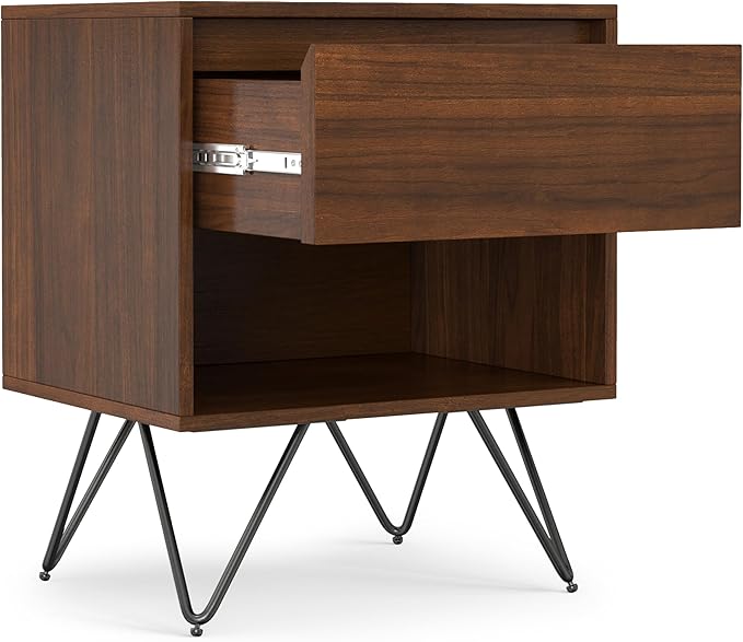 SIMPLIHOME Hunter 20 inch Wide Industrial Modern Nightstand in Walnut for the Living Room and Bedroom