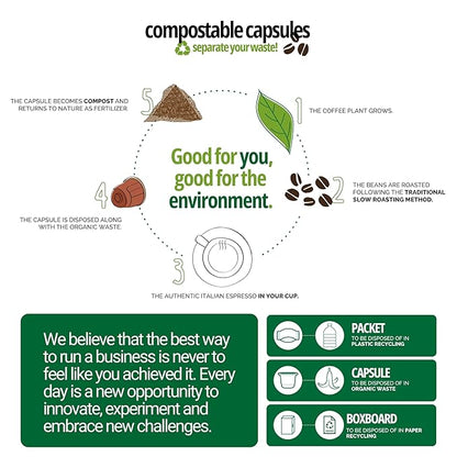 Caffe' Vergnano 1882 Decaf Medium Roast Espresso Original Line Machine Compatible Capsules, Arabica Robusta Espresso Coffee, Italian Coffee for Nespresso Machines, Intensity 5/10, Decaffeinato, 50 Ct