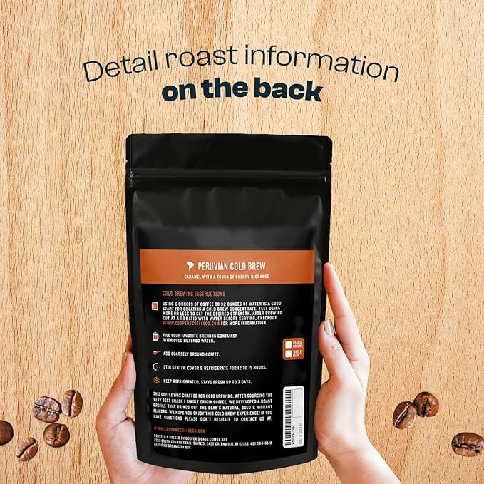 Peruvian Organic Cold Brew Coffee, Single Origin & Gourmet Beans, Tasting Notes Of Caramel With A Touch of Cherry & Orange, Medium Roast Coarse Whole Bean, 2 lb Coffee Bag