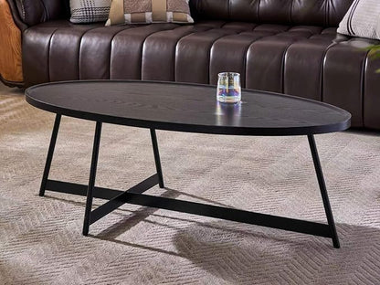 Shrine Wood Coffee Table, Walnut Table for Living Room, Metal Wood Table, 43.3" D x 21.6" W x 15.7" H, Black Wood Base & Metal Frame