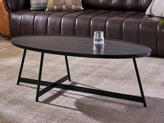 Shrine Wood Coffee Table, Walnut Table for Living Room, Metal Wood Table, 43.3" D x 21.6" W x 15.7" H, Black Wood Base & Metal Frame