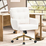 Load image into Gallery viewer, Flannel Office Chair, Comfy Home Office Desk Chairs with Lumbar Support, Modern Velvet Desk Chair Gold Legs Small Swivel Task Chair for Home Office, Bedroom, Study (Beige, L)