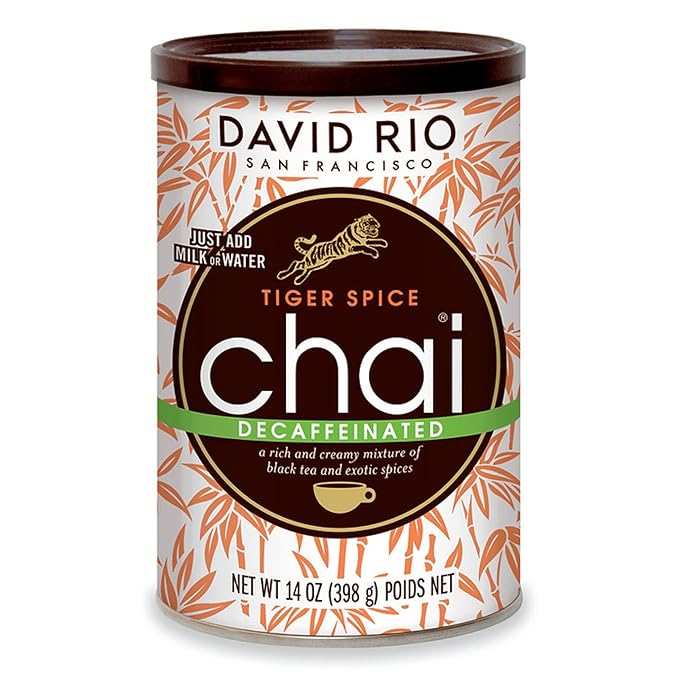 Tiger Spice Decaffeinated Chai Tea Latte Mix, 14 Oz, Decaf Black Tea, Organic Spices, Dairy Free, Serve Hot or Cold, Just Add Water or Milk, 14 Servings